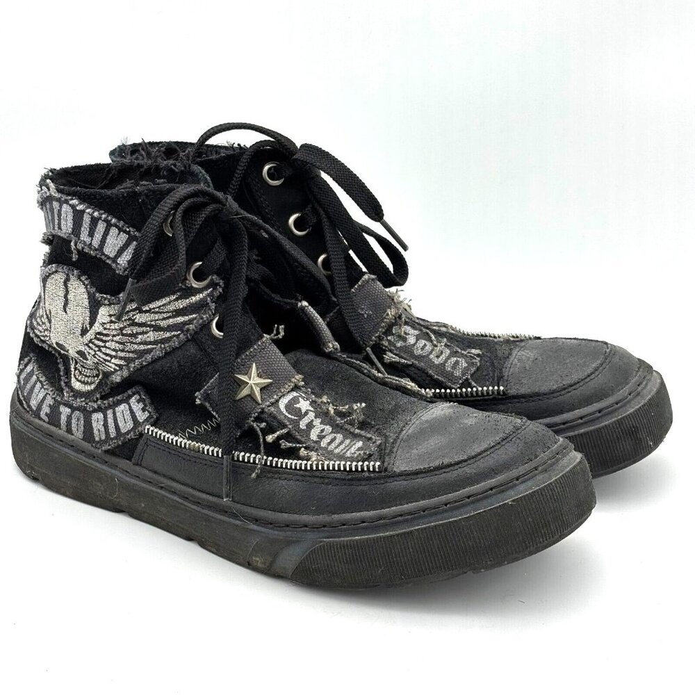 Vintage Cream Soda High Tops Black Sneakers Motorcycle Ride To Live To Ride - 9